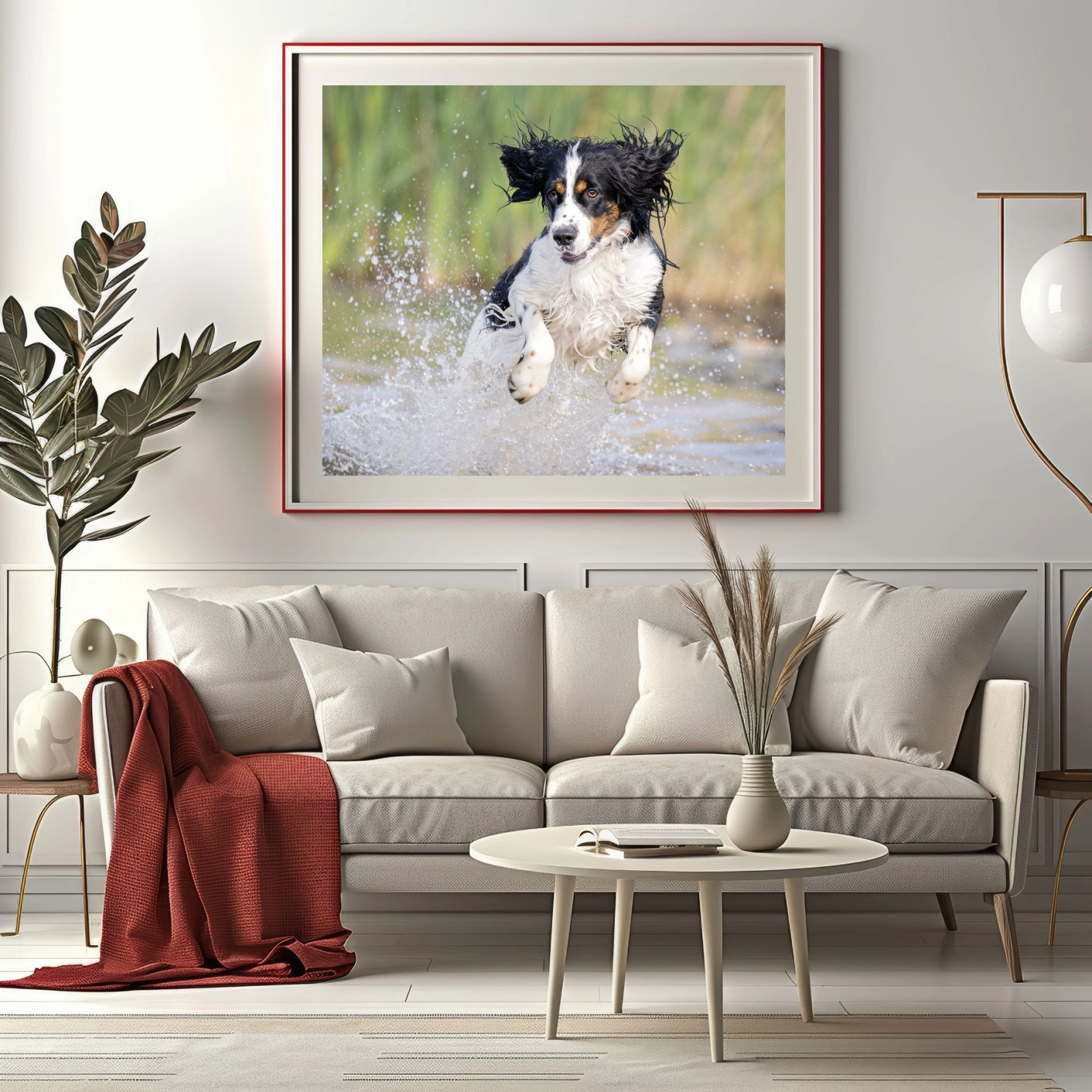 Framed pet portrait ready for display