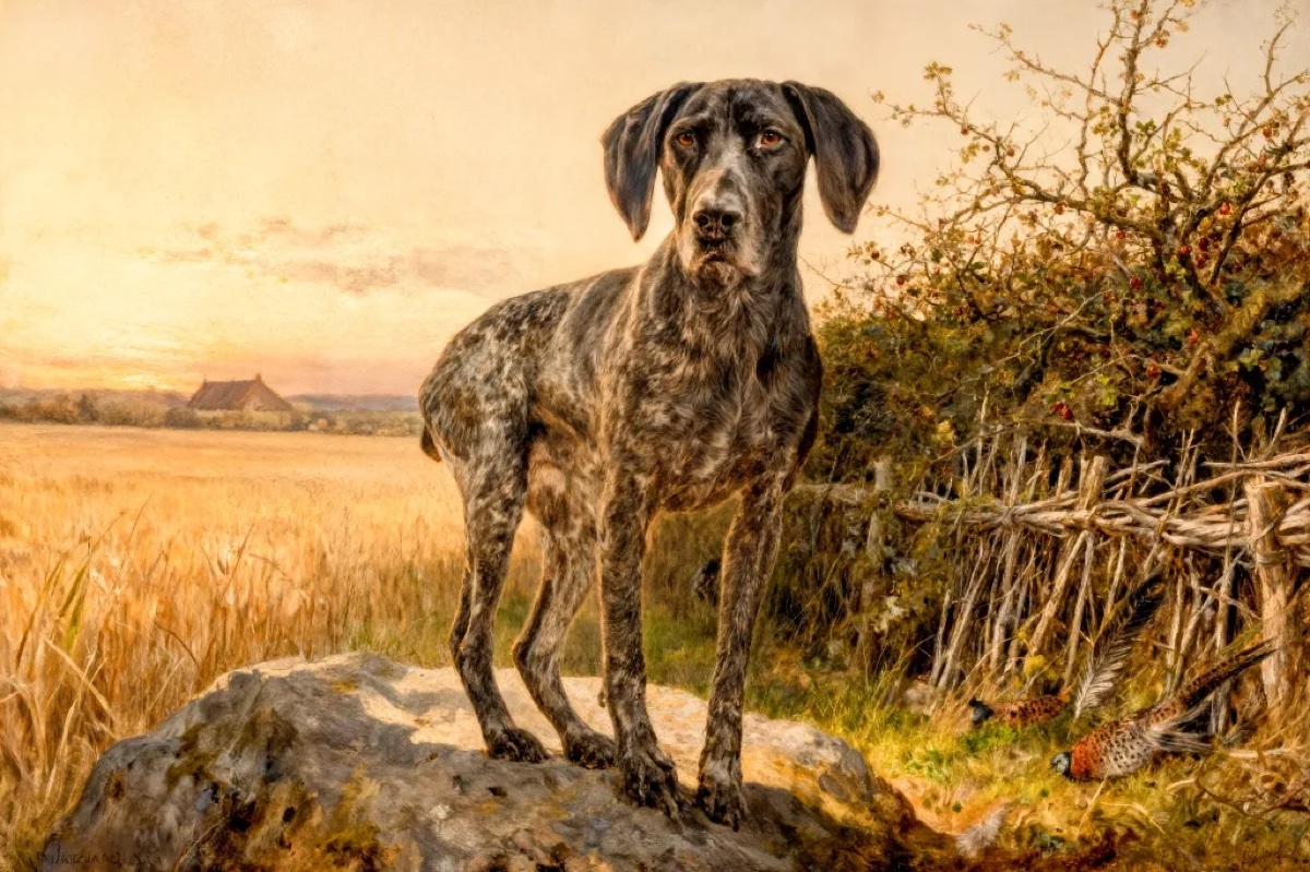 Art-tography dog portrait in a painterly autumn landscape